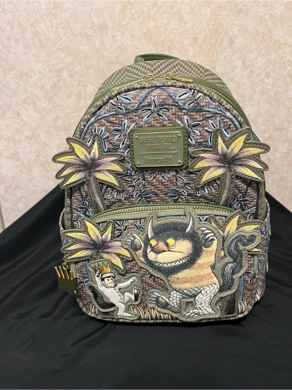 Olive Green Embroidered Mini Backpack with Storybook Appliqués